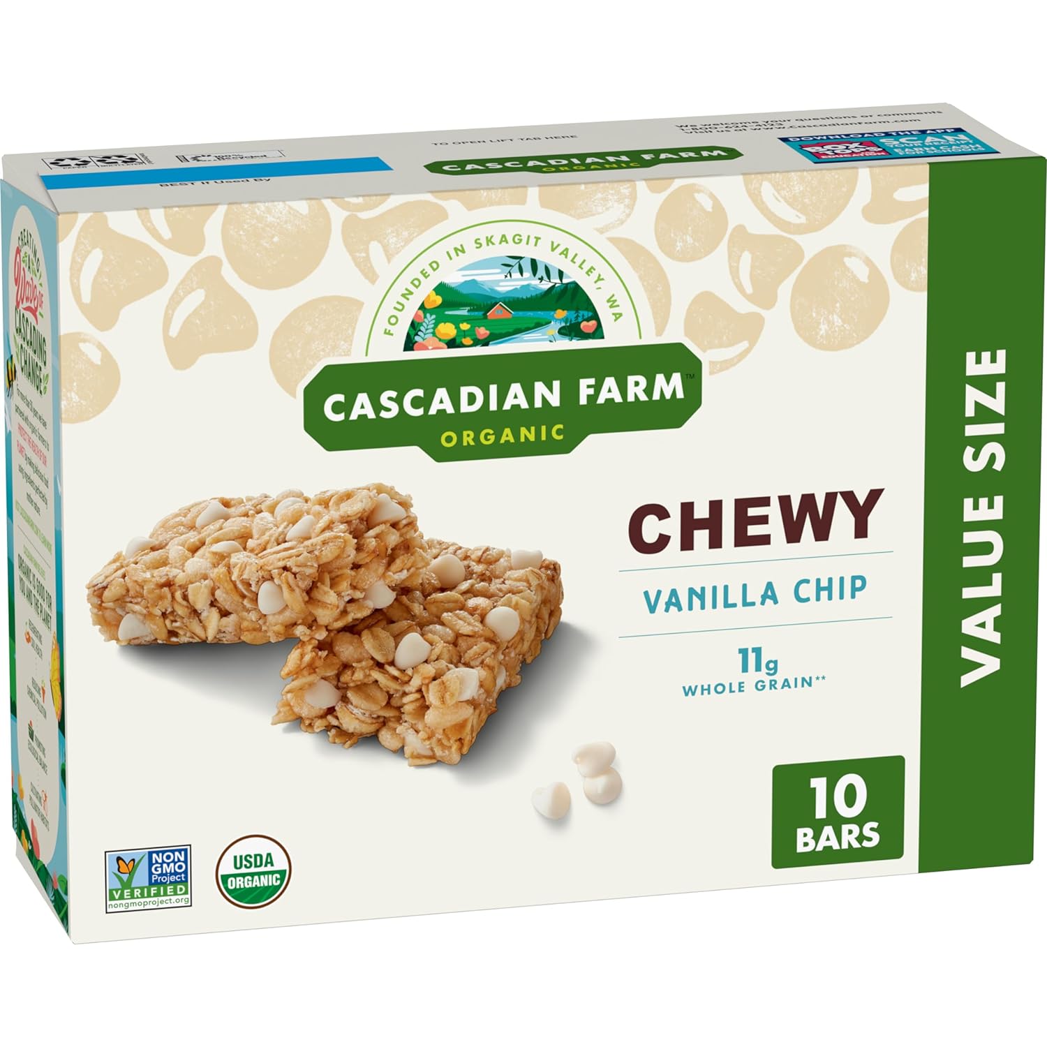 Cascadian Farm Organic Vanilla Chip Chewy Granola Bars, Value Size, 10 Bars, 12.3 oz