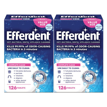 Efferdent Retainer & Denture Cleaner Tablets, Complete Clean, 252 Tablets, 2 Pack Of 126 Tablets