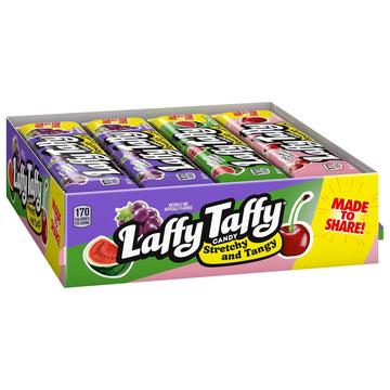 Laffy Taffy Stretchy & Tangy Variety Candy Box, Grape, Watermelon, And Cherry Flavors, Fruity Treat For School, 1.5 Ounce Bars (Pack Of 24)