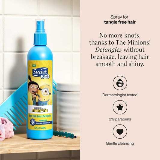 Suave Kids Minions Best Hair Ever! Detangler Spray, For Removing Knots And Making Kids Hair Soft, Smooth, And Shiny, 10 Oz