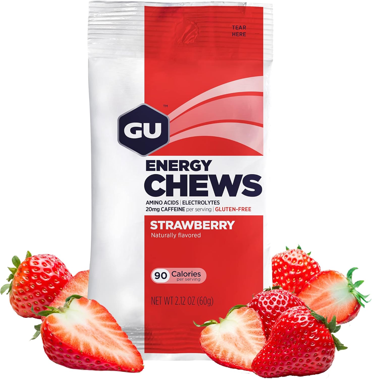 Gu Energy Chews, Strawberry Energy Gummies With Electrolytes, Vegan, Gluten-Free, Kosher, Caffeine-Free, And Dairy-Free On-The-Go Energy For Any Workout, 12 Bags (24 Servings Total)