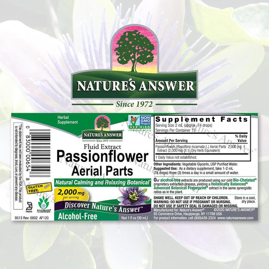 Nature's Answer Passionflower Aerial Parts, Fluid Extract, Alcohol-Free, 2,000 mg, 1 fl oz (30 ml) : Health & Household