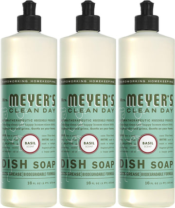 Mrs. Meyer'S Clean Day Liquid Dish Soap, Biodegradable Formula, Basil, 16 Fl. Oz - Pack Of 3