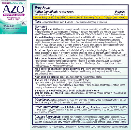 Azo Urinary Tract Defense Antibacterial Protection, Helps Control A Uti Until You Can See A Doctor 24 Count D Mannose Urinary Tract Health, Cleanse, Flush & Protect The Urinary Tract, 120 Count