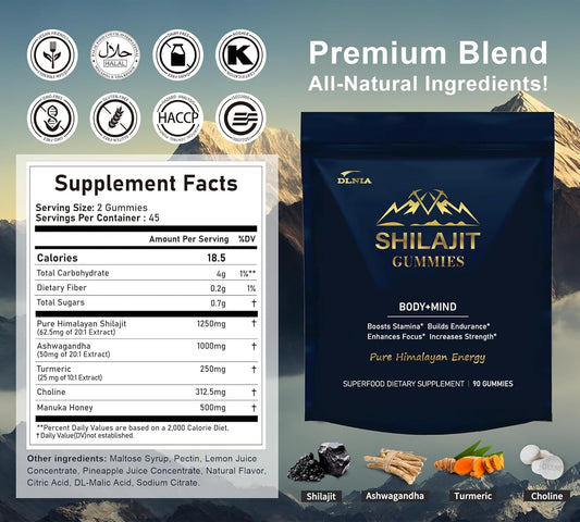Shilajit Gummies With Ashwagandha, Turmeric - Organic, Zero Sugar & Vegan-Friendly Himalayan Shilajit For Men & Women - Immune Support & Overall Health, Enriched With Trace Minerals - 90 Count