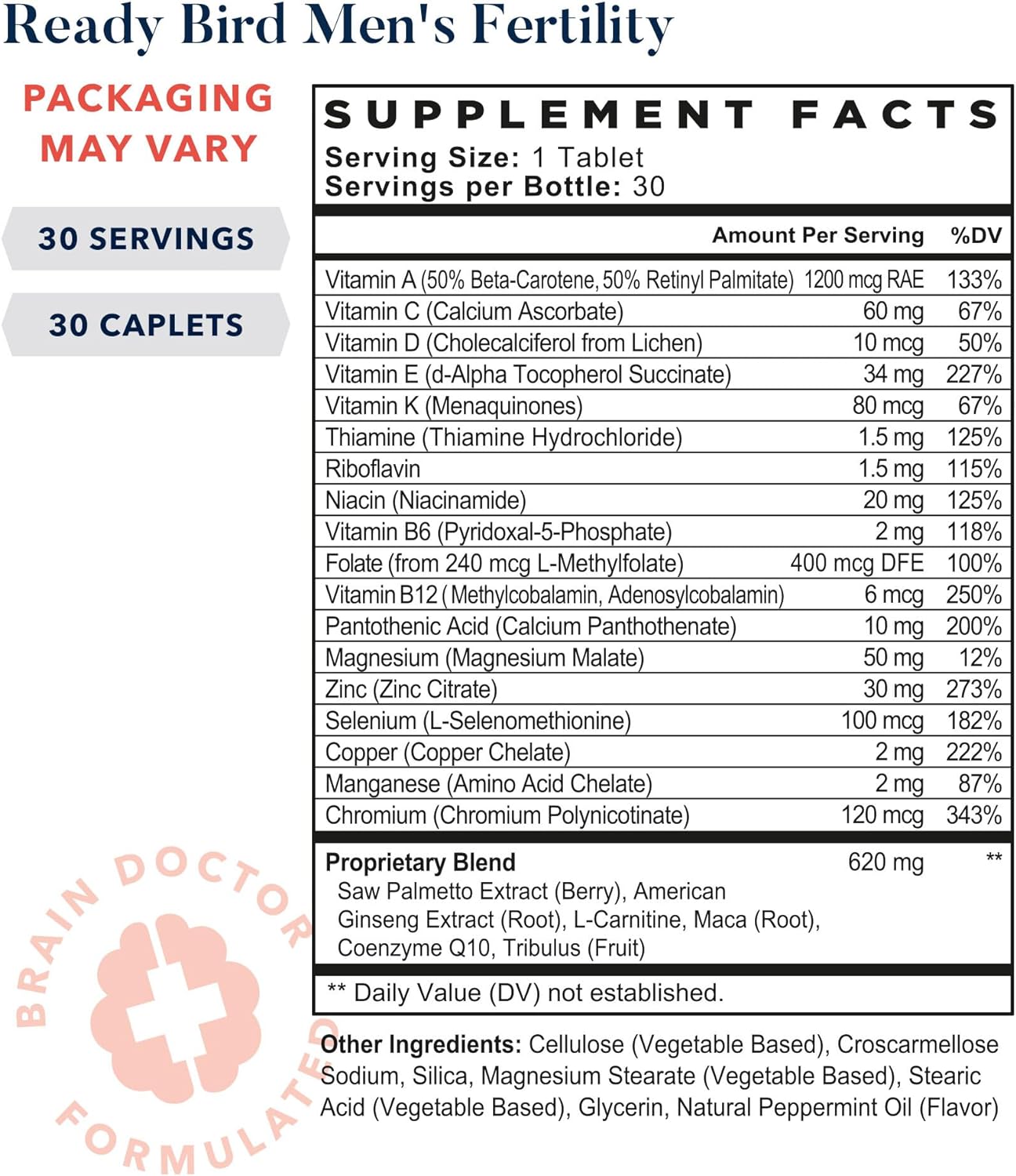 Best Nest Ready Bird Men's Fertility Vitamins for Conception, Mens Prenatal Vitamins, Male Fertility Supplements, Prenatal for Men for Conception, 30 Ct : Health & Household