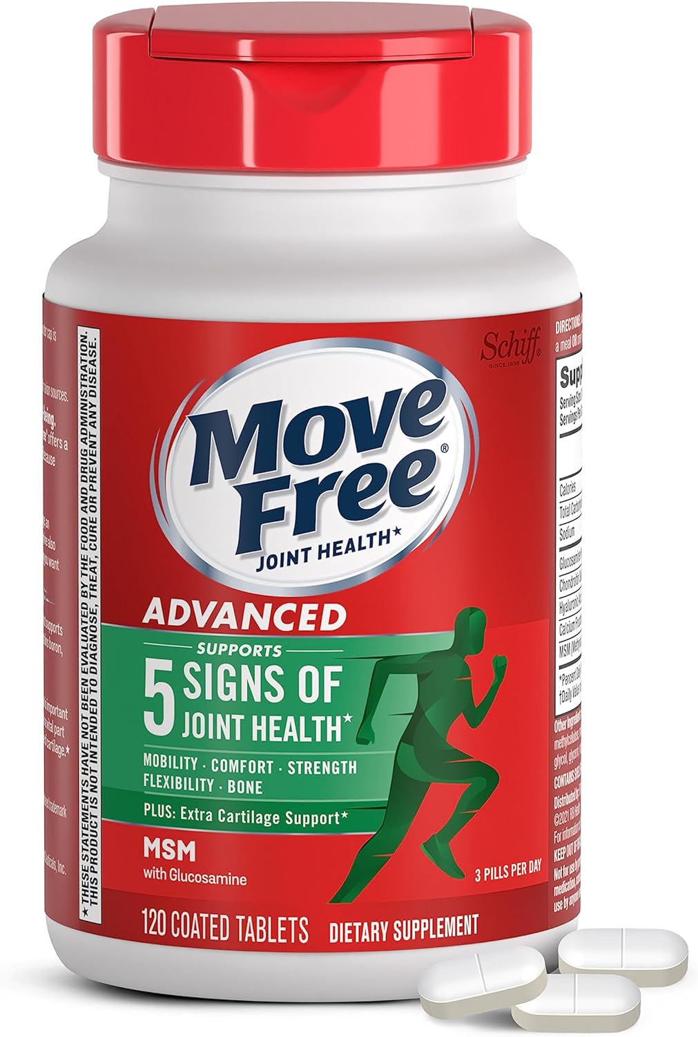 Move Free Advanced Glucosamine Chondroitin Msm Joint Support Supplement, Supports Mobility Comfort Strength Exibility & Bone - 120 Tablets (40 Servings)