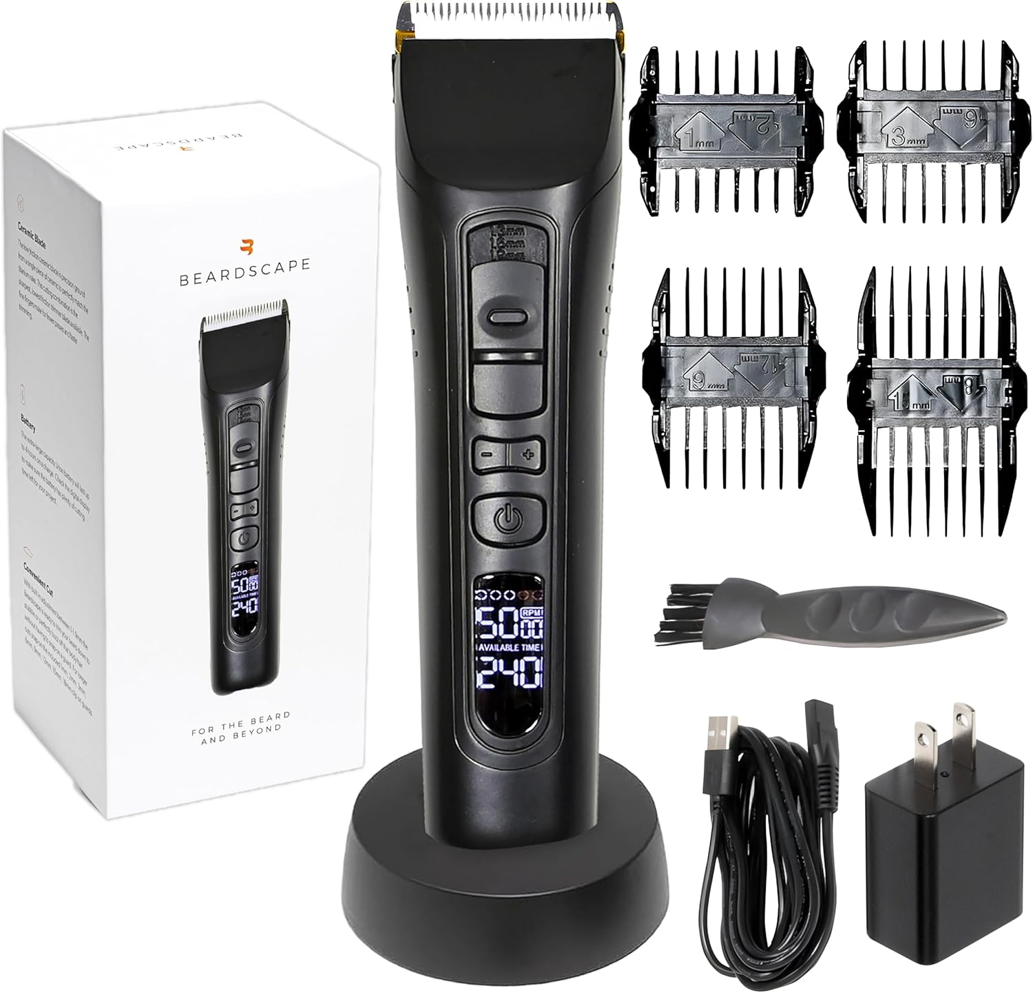 Brio Beardscape V1 Beard Trimmer For Men Professional With Low Friction Ceramic Blade, Cordless Professional Hair Trimmer For Barbers With 4 Hrs Of Long Battery Timing, Ideal For Beard & Body (Black)