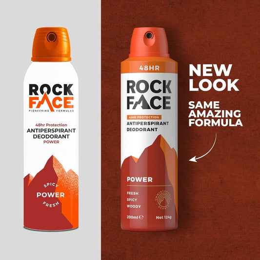 Rock Face Antiperspirant Deodorant For Men - Power Spicy Oriental Scent, 200Ml Spray, 48 Hour Protection, Non-Staining, Multipack Of 6