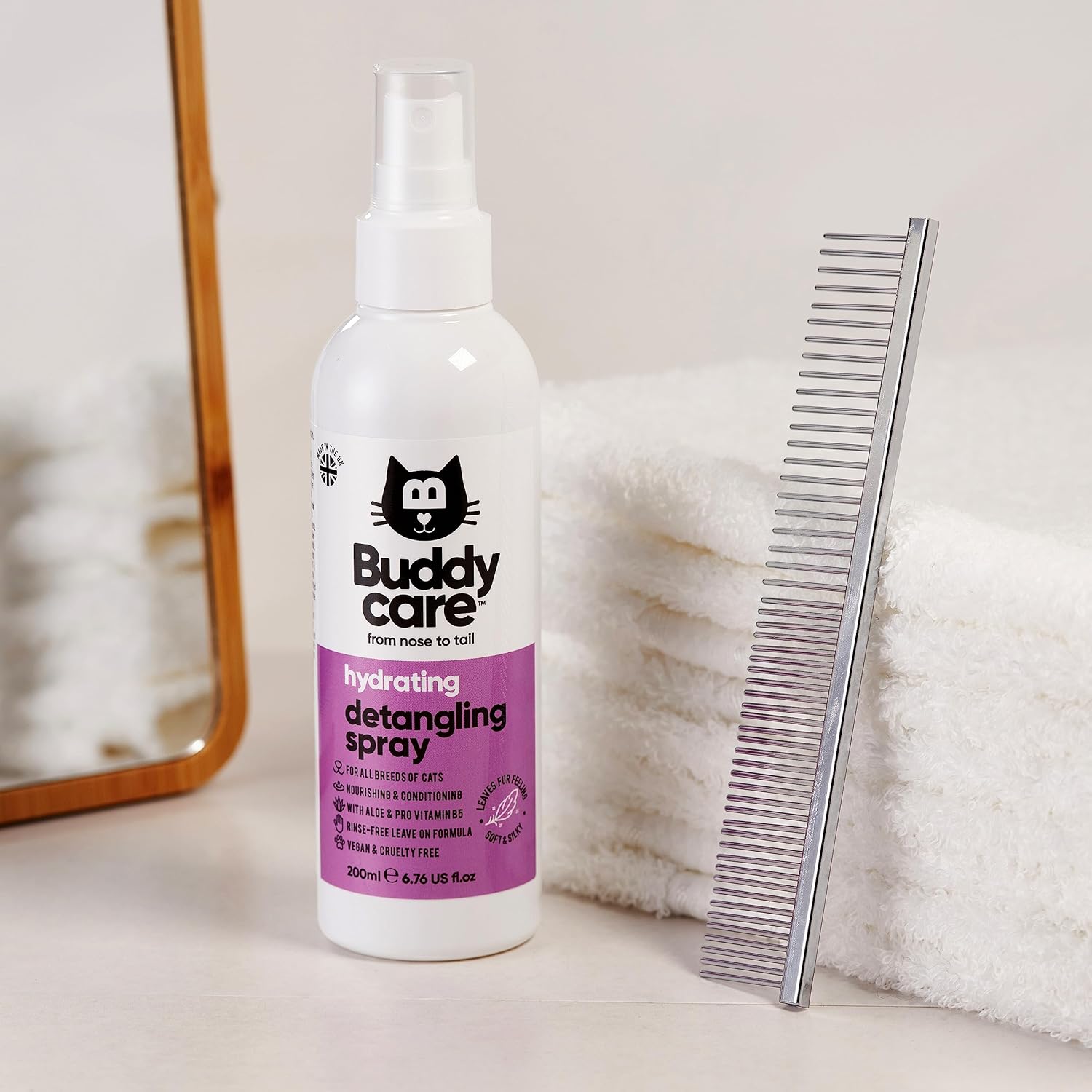 Cat Detangling Spray by Buddycare | Easy-to-Use Detangling Spray for Cats | Rinse-Free Leave On Formula (200ml) :Pet Supplies