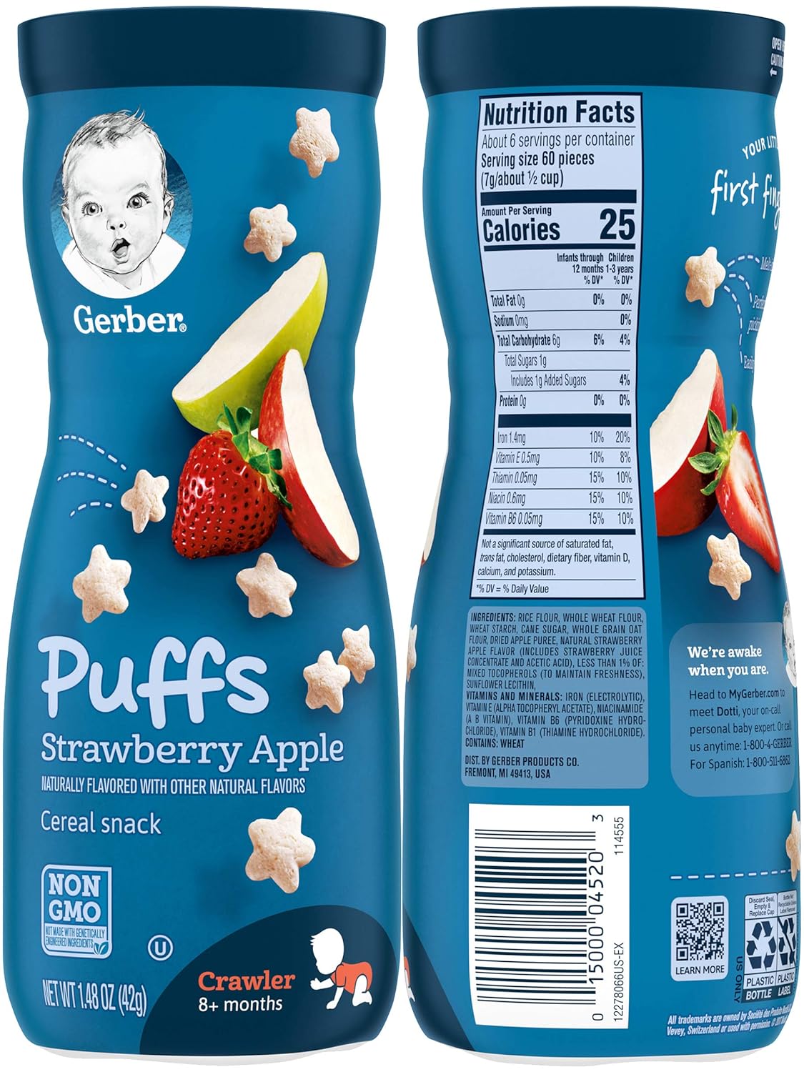 Gerber Puffs Variety Pack, 1 Strawberry Apple, 1 Blueberry, 1 Apple Cinnamon, 1 Vanilla, 4 CT : Baby