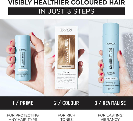 Clairol Colour Studio Permanent Colour Cream Hair Dye Long-Lasting Rich Tones 100% Grey Coverage Hair Colouring Kit 3-Step Hair Colour Routine 4/0 Dark Brownie