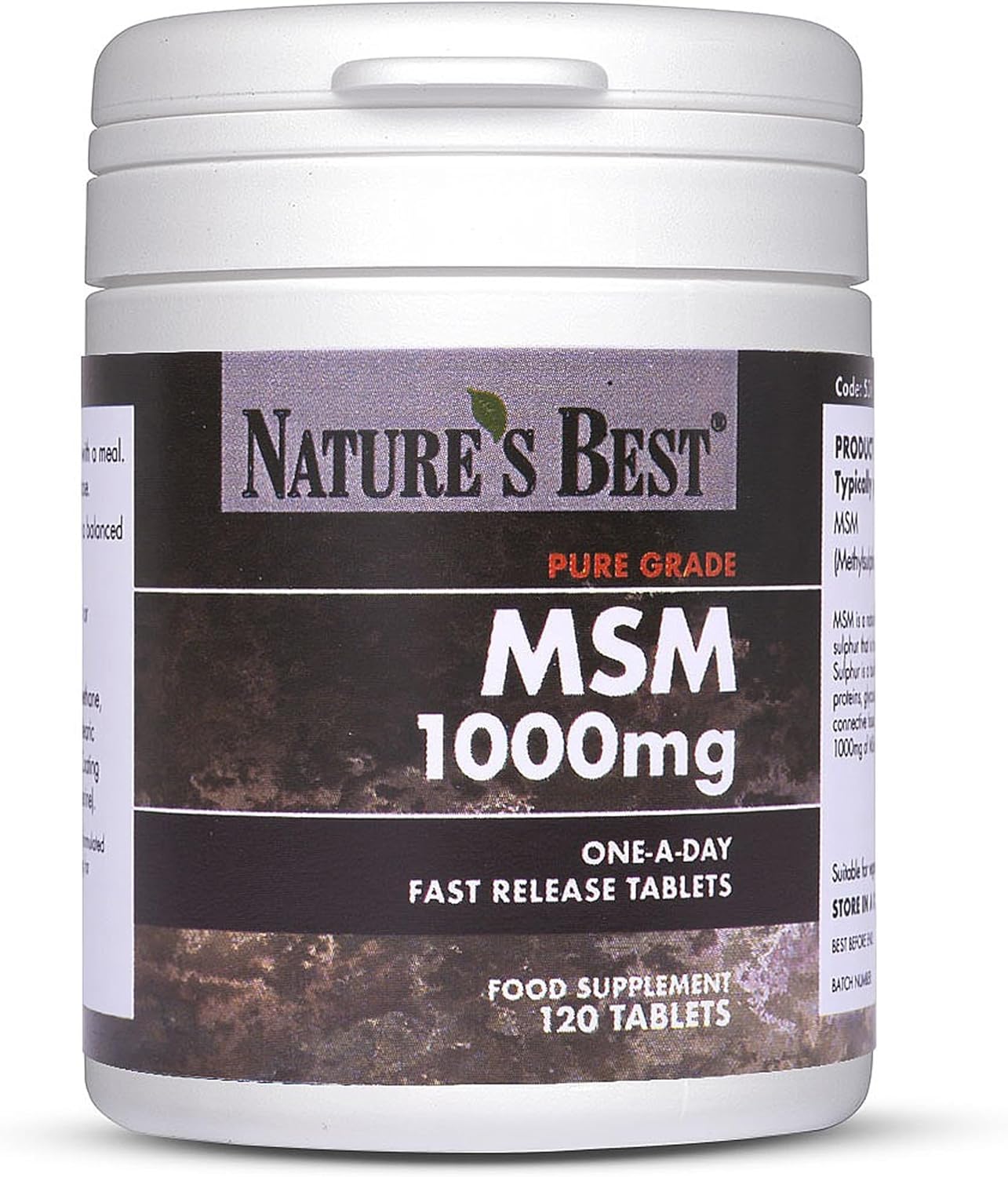 Pure Msm 1000Mg Fast-Release Tablets - 120 Tablets, 1-A-Day For 4 Months - Natural Source, Non-Toxic & Long-Term Safe - Fast-Release, Taste-Free, One-A-Day Formula