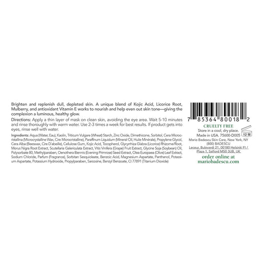 Mario Badescu Whitening Mask 2 Oz. - Illuminating Face Mask Skin Care For Brighter Skin Tone, Hydration, And Improved Discoloration - Facial Mask With Kojic Acid, Grapeseed Oil, Beeswax, And Vitamin E