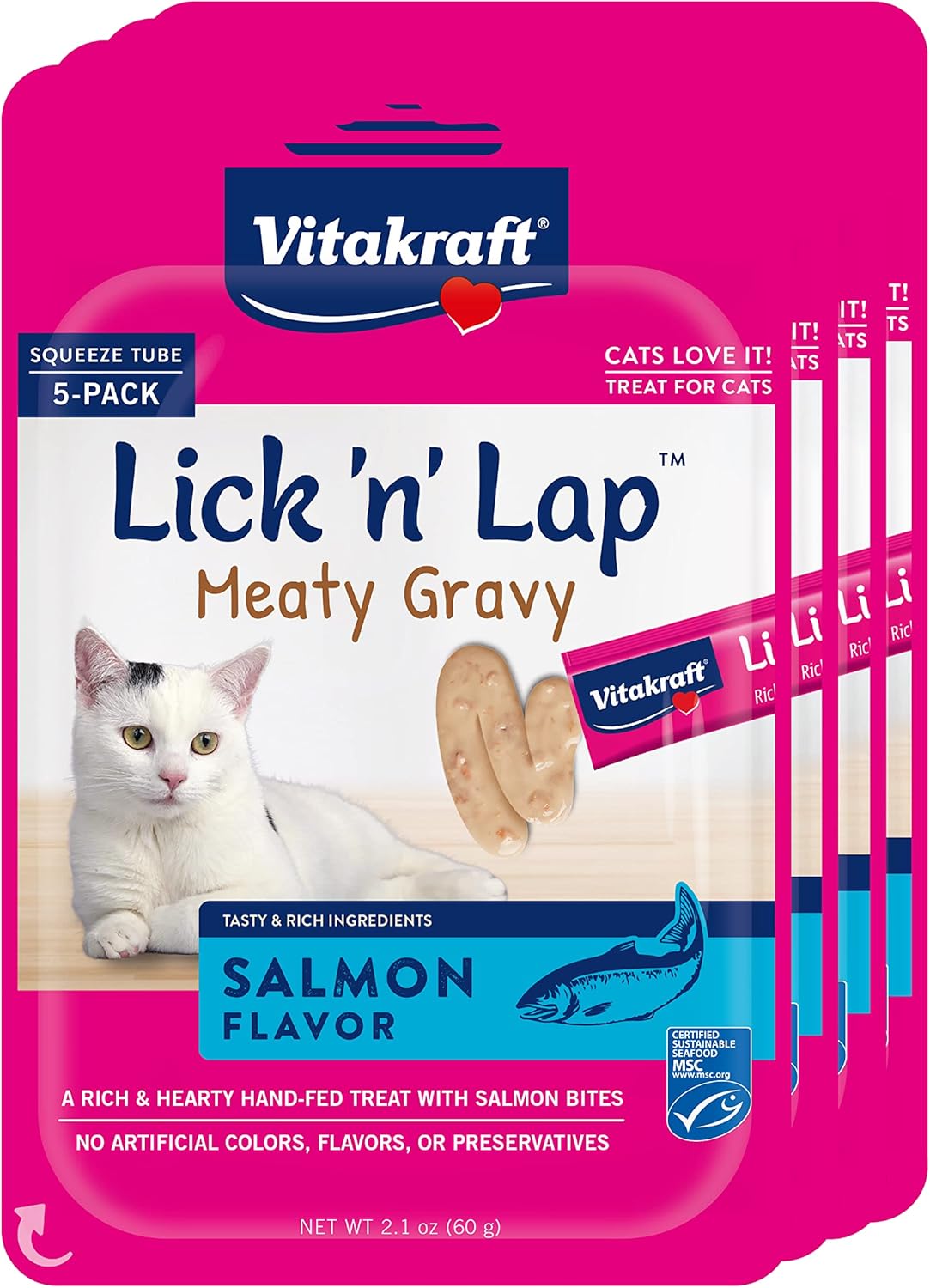 Vitakraft Lick 'N' Lap Meaty Gravy Cat – Salmon – Great For Bonding – Low Calorie Wet Cat Treat? - 20 Pack