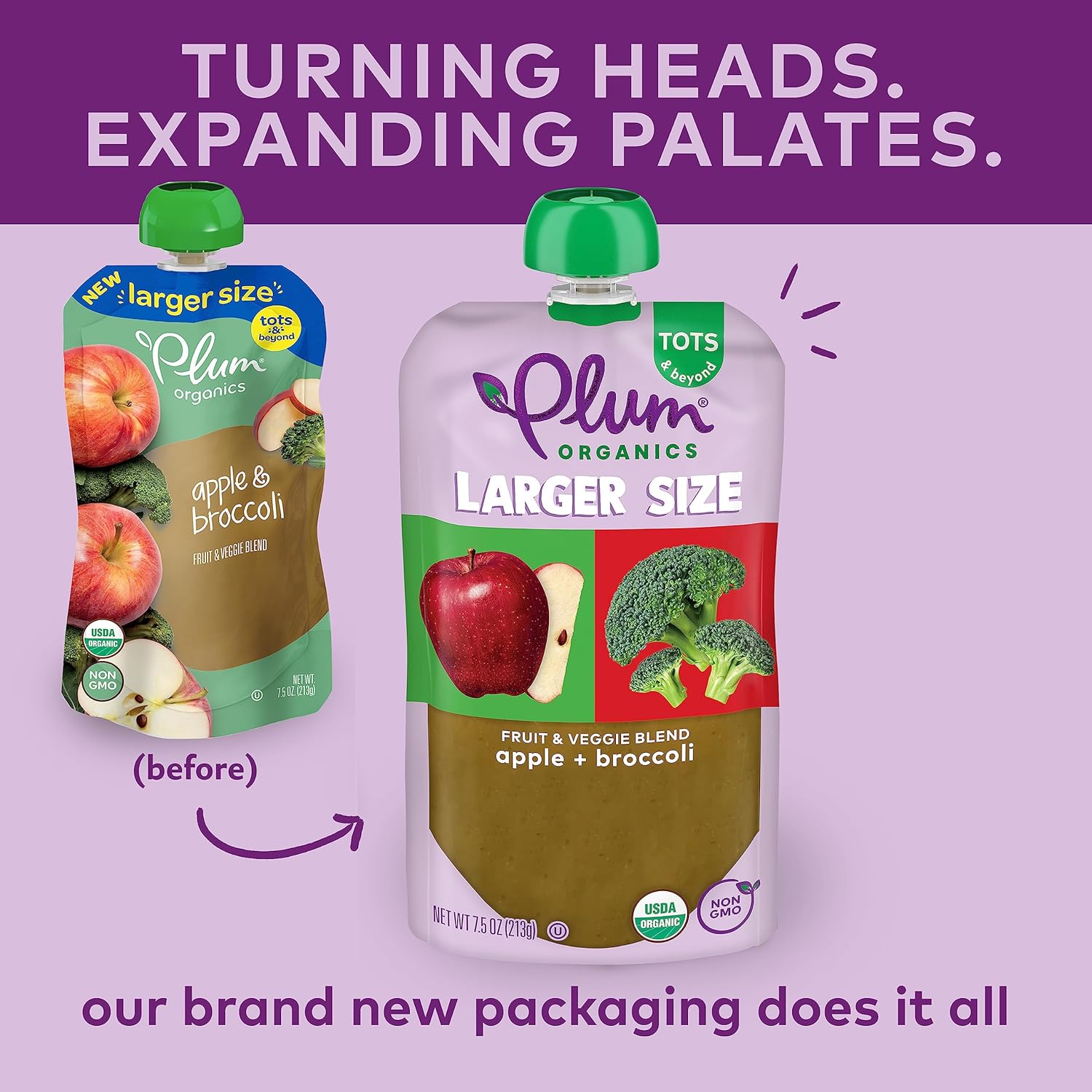 Plum Organics Tots & Beyond Organic Toddler Food - Apple and Broccoli - 7.5 oz Pouch (Pack of 6) - Organic Fruit and Vegetable Toddler Food Pouch : Everything Else