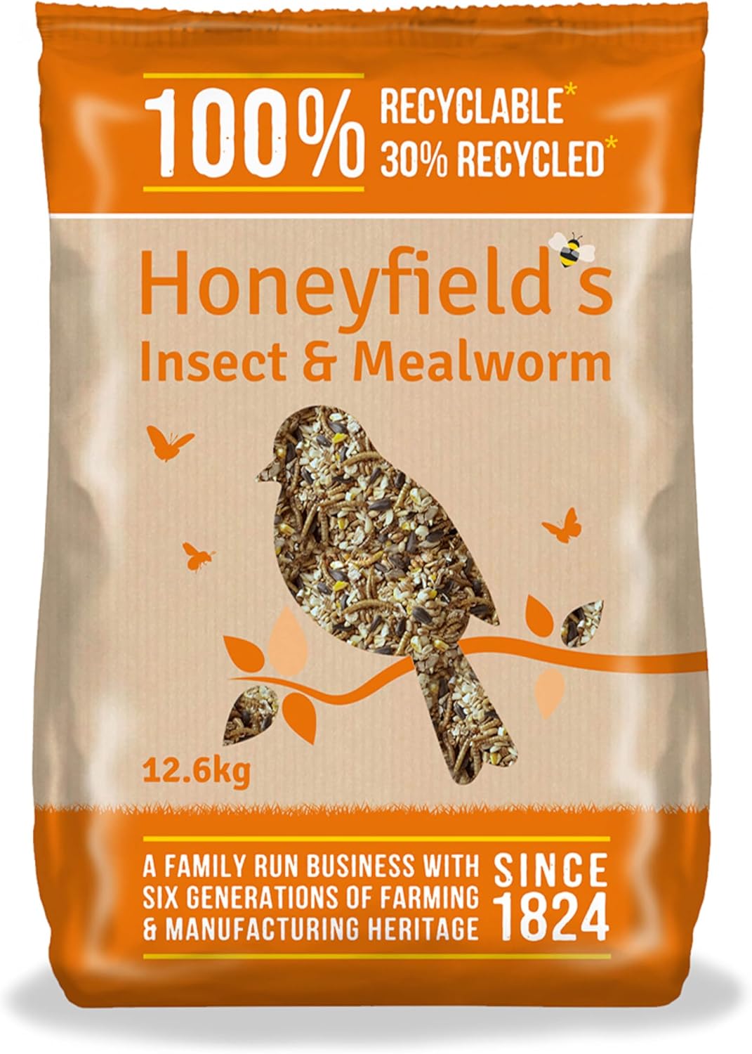 Wild Bird Food for Small Birds - Wild Bird Seed Mix with Dried Mealworms for Wild Birds, Made with Wheat and Sunflower Seeds, High in Energy and Protein (12.6kg) - Honeyfield’s?71001412