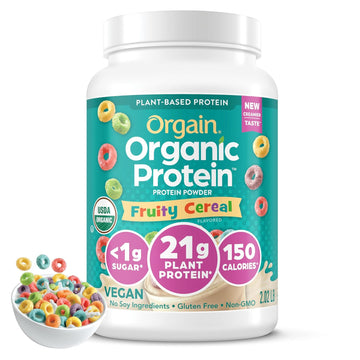 Orgain Organic Vegan Protein Powder, Fruity Cereal - 21G Plant Based Protein, 8G Prebiotic Fiber, No Lactose Ingredients, No Added Sugar, Non-Gmo, For Shakes & Smoothies, 2.03 Lb (Packaging May Vary)