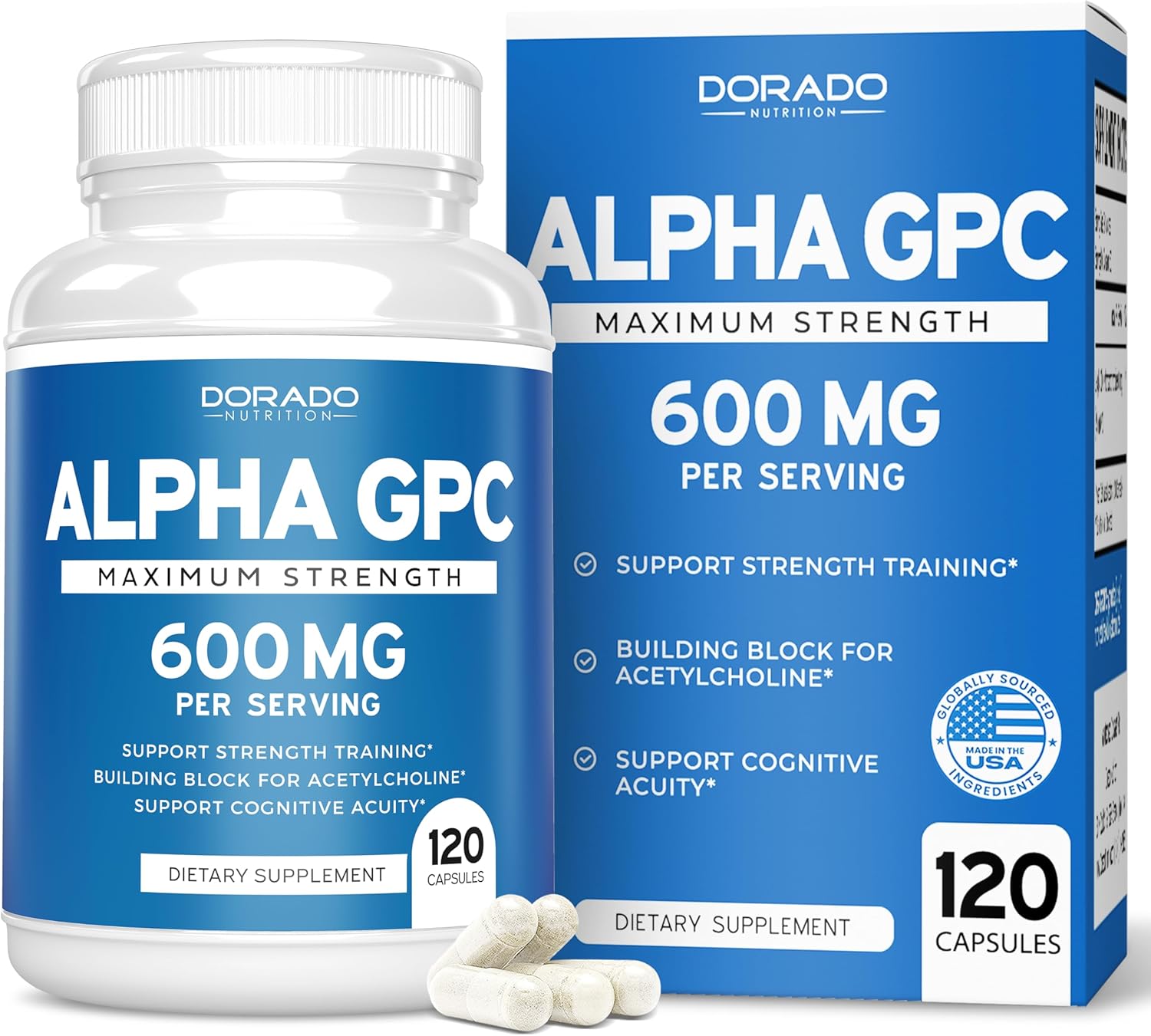 Alpha Gpc Choline Capsules - 120 Count, 600Mg Servings (Brain Support Aid That Supports Focus, Memory, Motivation, & Energy (Third Party Tested, Vegan Safe Made In The Usa) Brain Support Supplement