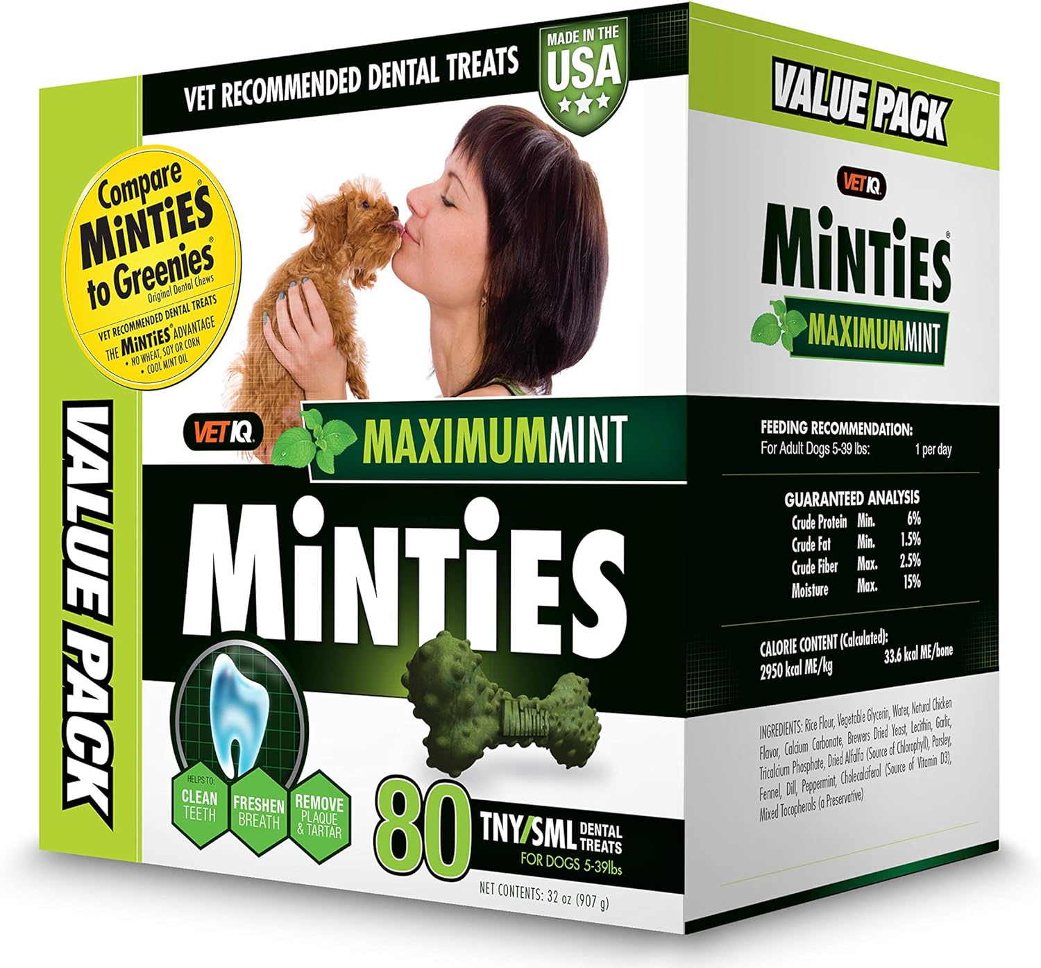 VetIQ Minties Dog Dental Bone Treats, Dental Chews for Dogs, (Perfect for Tiny / Small Dogs under 40 lbs), 80 Treats (box)