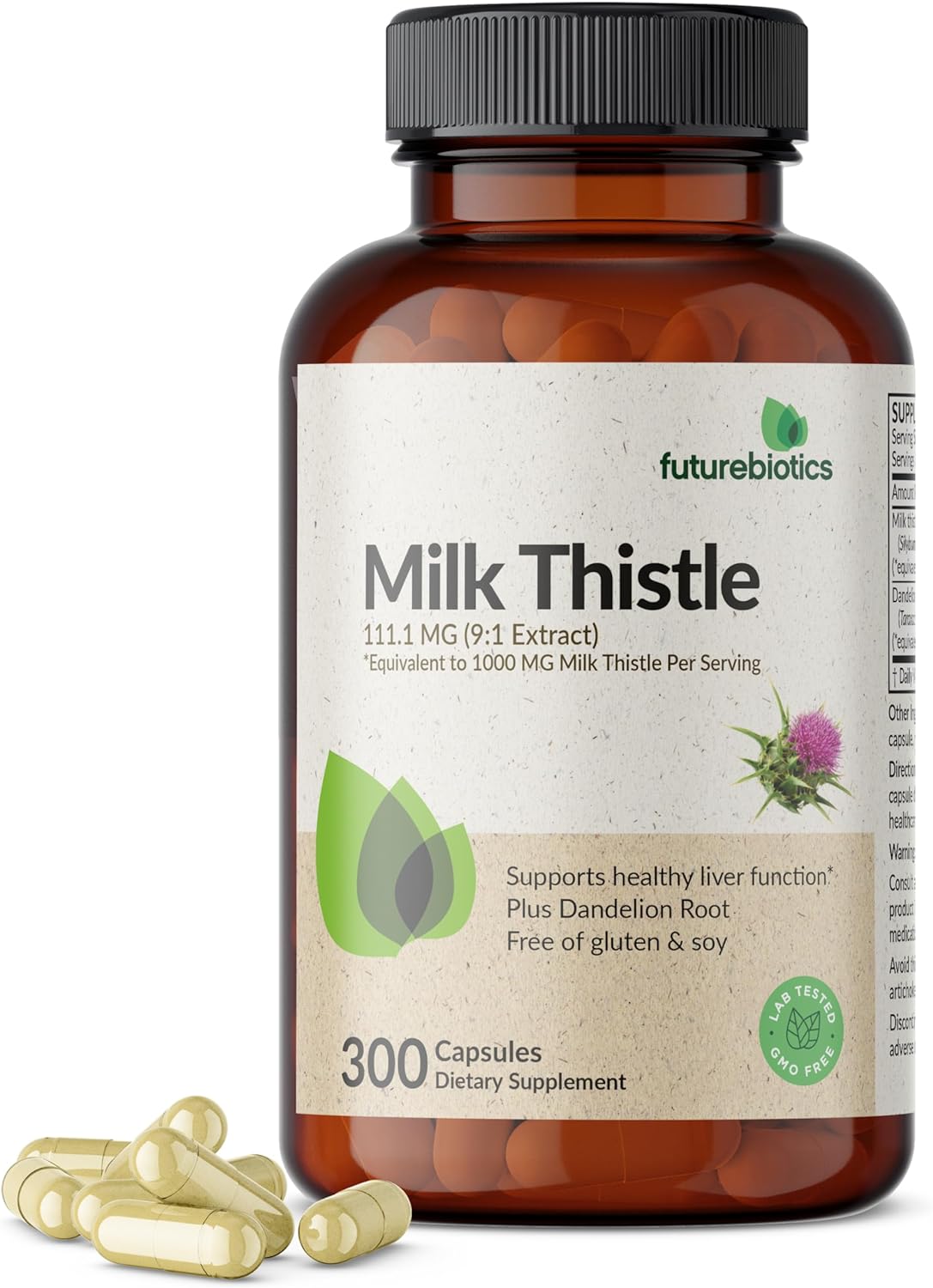 Futurebiotics Milk Thistle Silymarin Marianum & Dandelion Root Liver Health Support, Antioxidant Support, Detox, 300 Capsules