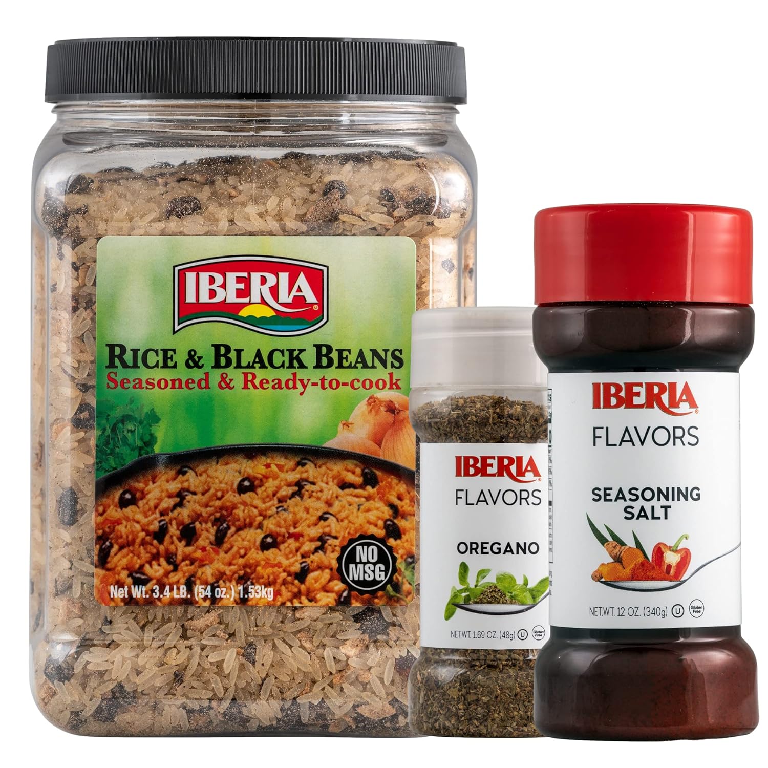 Iberia Seasoning Salt, 12 Oz + Iberia Orgeano, 1.7 oz + Iberia Rice and Black Beans Jar 3.4 lb. : Grocery & Gourmet Food