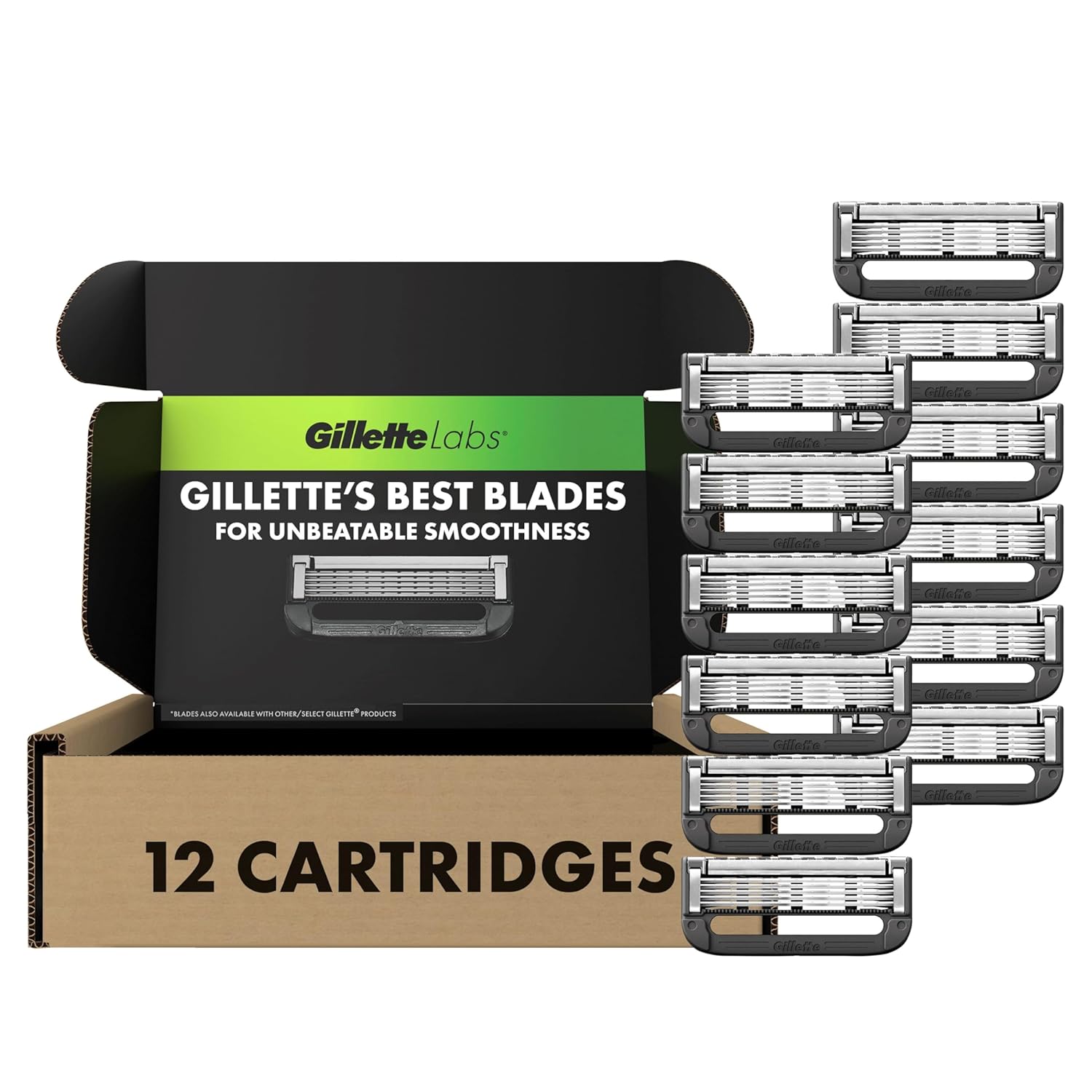 Gillettelabs Razor Blade Refills, 12Ct Razor Cartridges, Razor Refills For Men Compatible With Gillettelabs Exfoliating Bar Razor And Heated Razor