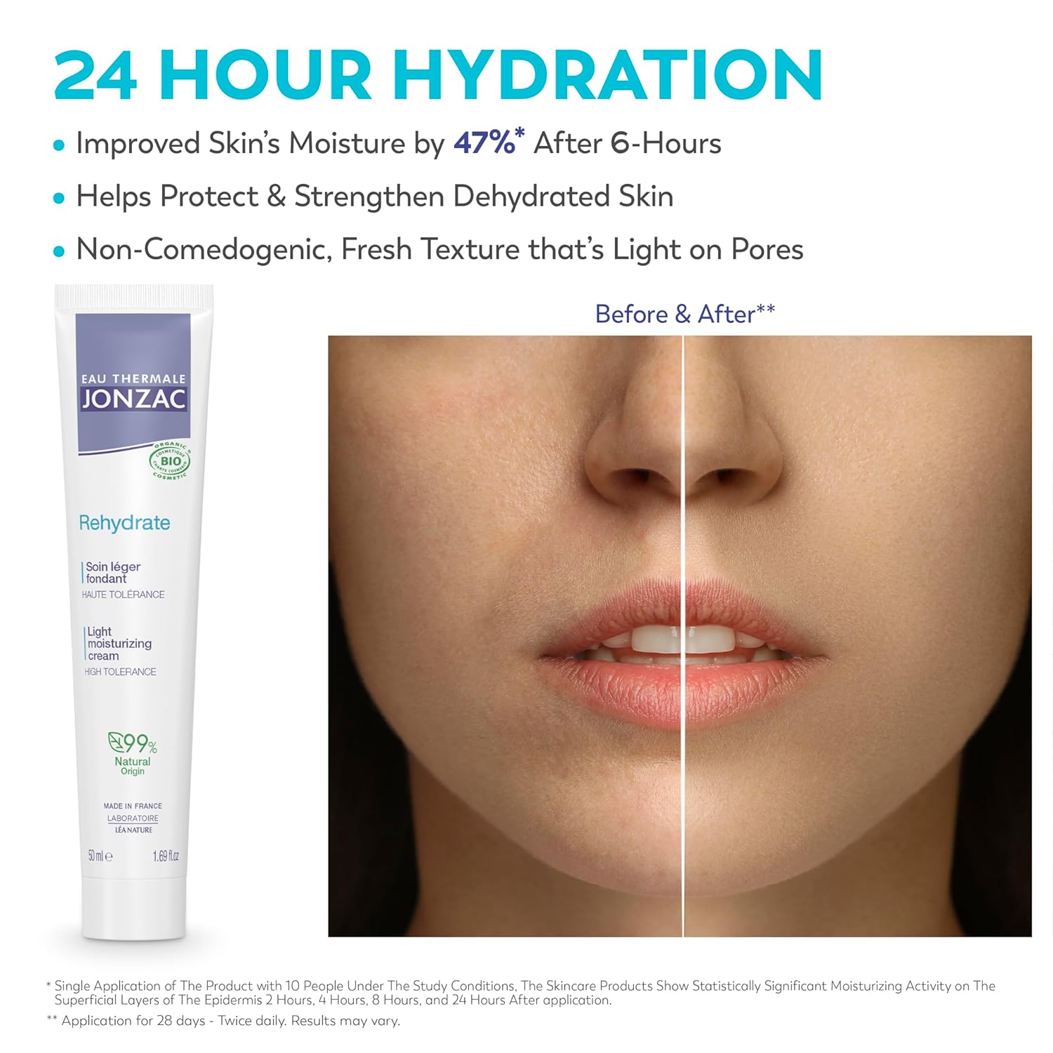 Rehydrate Organic Light Moisturzing Cream For Daily Use - Facial Cream Providing 24Hr Hydration With Pure Hyaluronic Acid - Sensitive Skin Approved - 1.69 Fl Oz