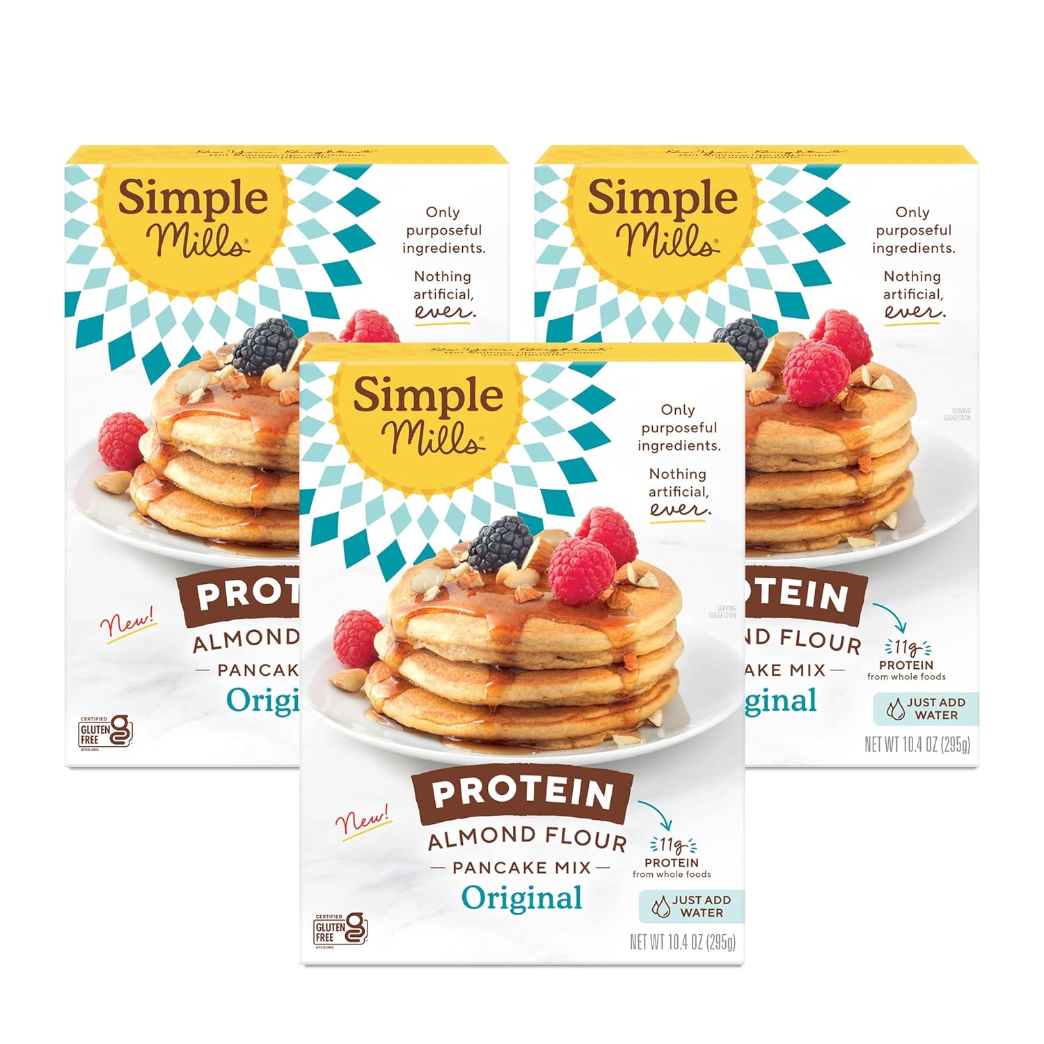 Simple Mills Just Add Water Almond Flour Pancake Mix, Original Protein - Gluten Free, Plant Based, Paleo Friendly, Breakfast, 10.4 Ounce (Pack Of 3)