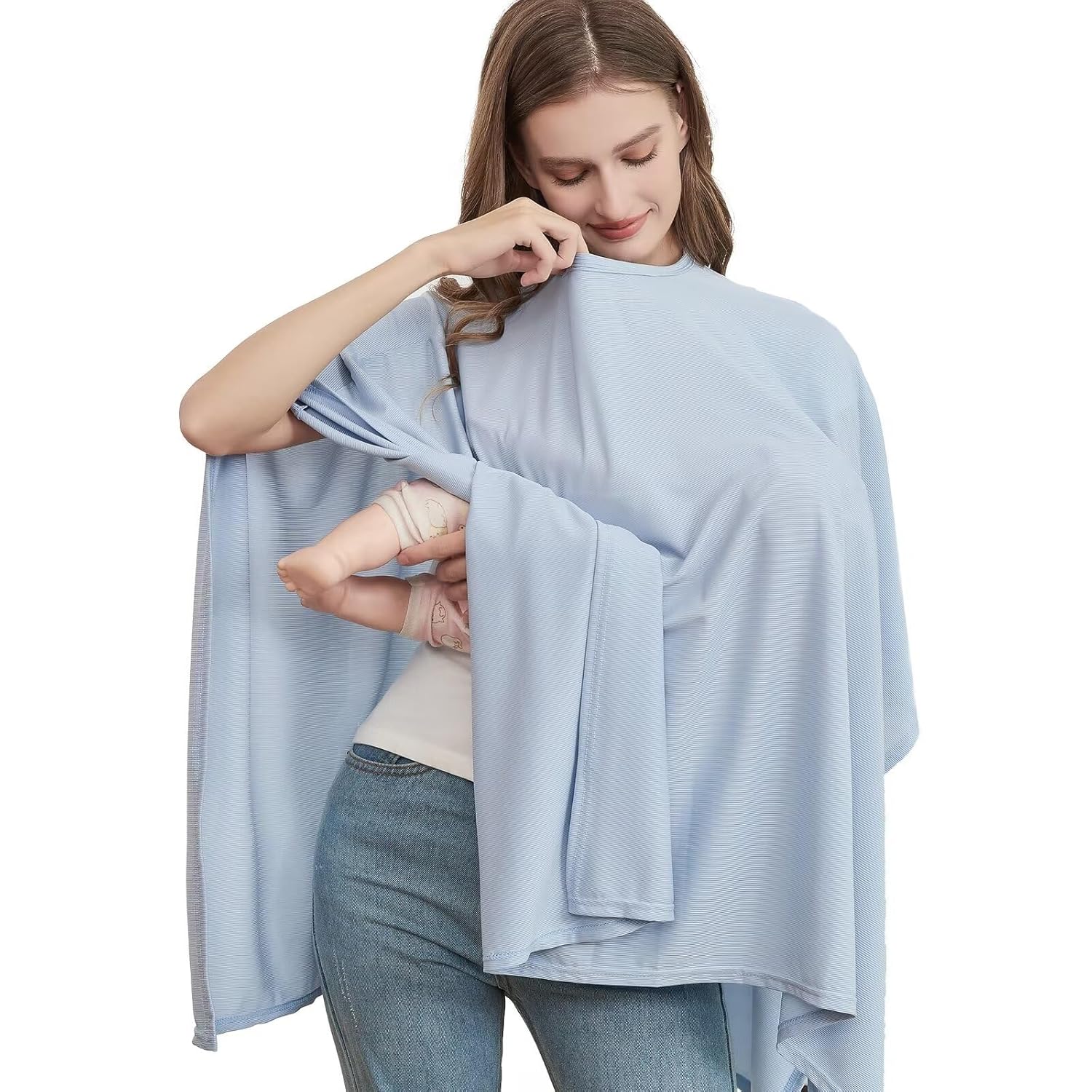 Zdolmy Cooling Knit Nursing Cover For Baby Breastfeeding, Cozy Swaddle, Breathable And Soft, 360° Full Privacy Breastfeeding Coverage, Baby Shower Gifts For Boy&Girl (Blue)