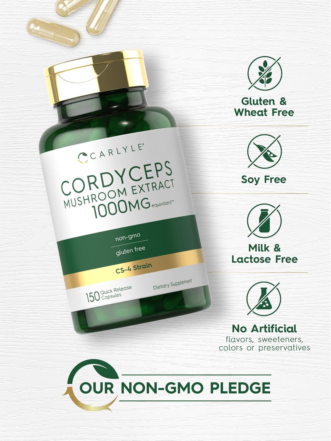 Carlyle Cordyceps Mushroom Capsules 1000mg | 150 Count | CS-4 Strain Mushroom Extract | Non-GMO and Gluten Free : Health & Household