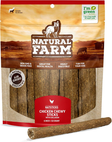 Natural Farm Quick Chicken Dog Treats, Chewy Sticks (32-Pack), Low Calorie, Delicious Crunchy Dog Treats With Collagen, High Protein- Chicken Treats For Dogs, Great For Small, Pups & Medium Dogs