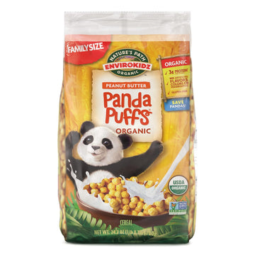 Panda Puffs Organic Peanut Butter Cereal, 1.54 Lbs. Earth Friendly Package (Pack of 3), Gluten Free, Non-GMO, EnviroKidz by Nature's Path