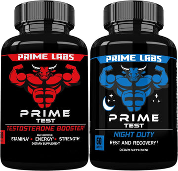 Prime Labs Prime Test Testosterone Booster (60 Count) + Night Duty Sleep Supplement (60 Count)