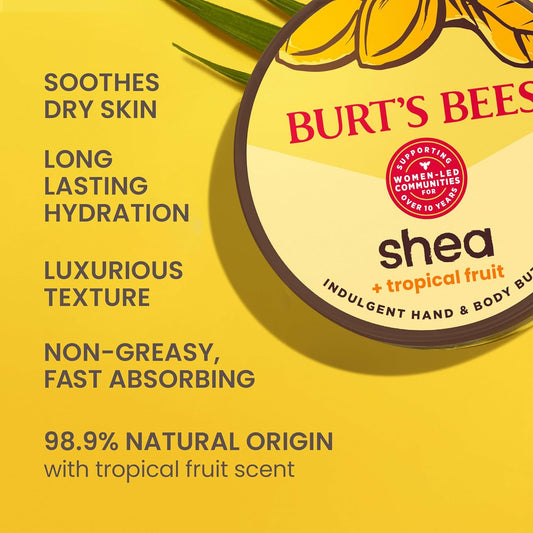 Burt's Bees Shea + Tropical Fruit Indulgent Hand and Body Butter, Mothers Day Gifts for Mom, Non-Greasy, Antioxidant Rich for Glowing Skin, Non-Irritating, Natural Origin Skin Care, 11 oz