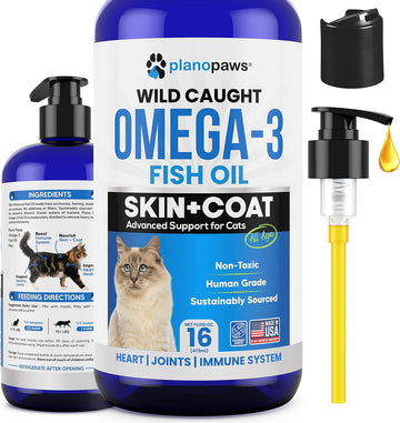 Omega 3 Fish Oil For Cats - Better Than Salmon Oil For Cats - Kitten + Cat Vitamins And Supplements - Cat Health Supplies - Cat Dandruff Treatment - Liquid Fish Oil For Pets - Cat Shedding Products
