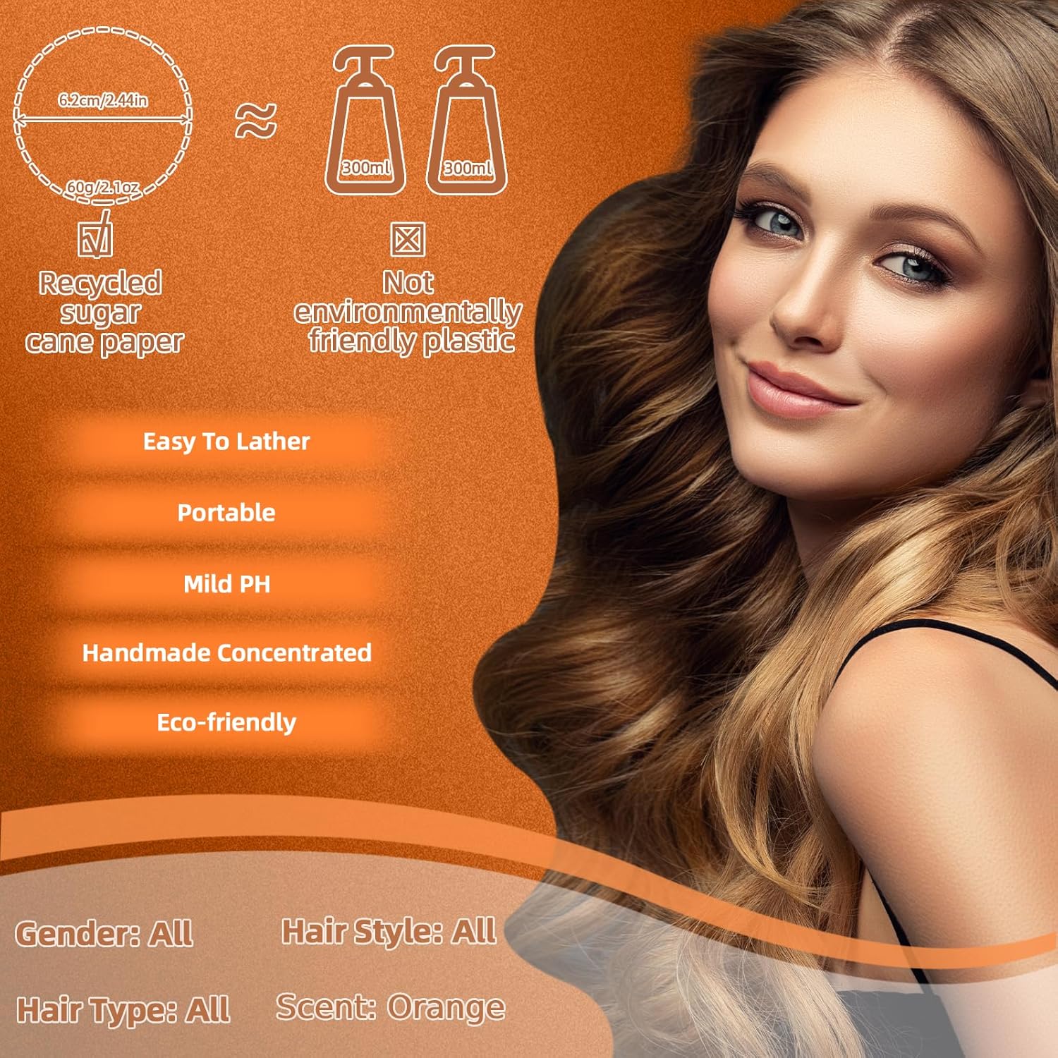 Duoffanny Shampoo Bar Conditioner For Hair Growth Cleanse Moisturize Nourish Strengthen Handcrafted Soap Safe Hair Care For Men & Women All Hair Types Plastic-Free 60G (Ginger)