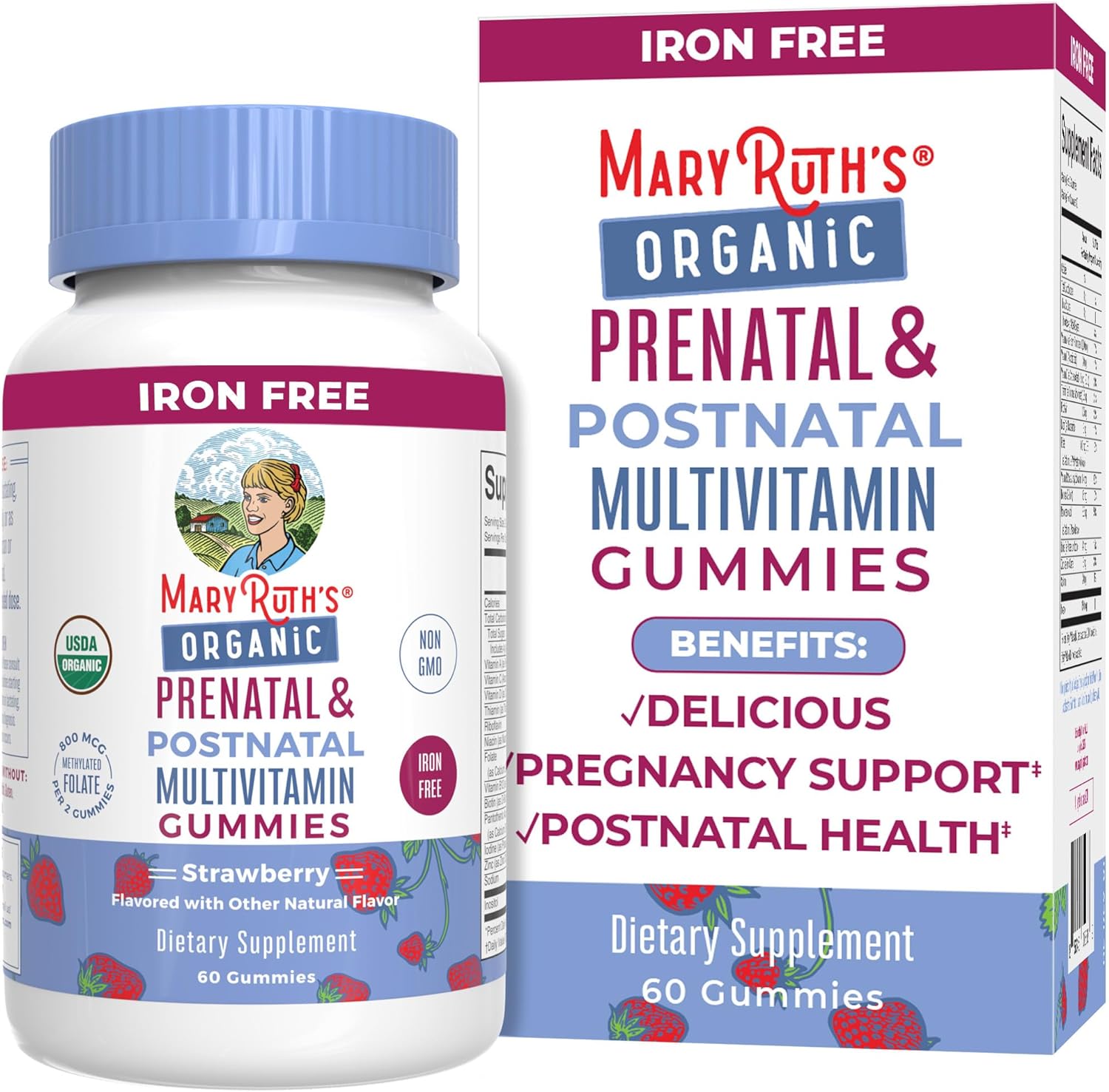 Prenatal Vitamins For Women By Maryruth'S | Usda Organic Prenatal Gummies | Postnatal Vitamins For Women Breastfeeding | Methylfolate 800 Mcg Dfe | Iodine | Vegan | Non Gmo | 30 Servings