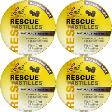 Bach Rescue Pastilles, Black Currant Flavor, Natural Stress Relief Lozenges, Homeopathic Flower Essence, Vegetarian, Gluten And Sugar-Free, 4-Pack