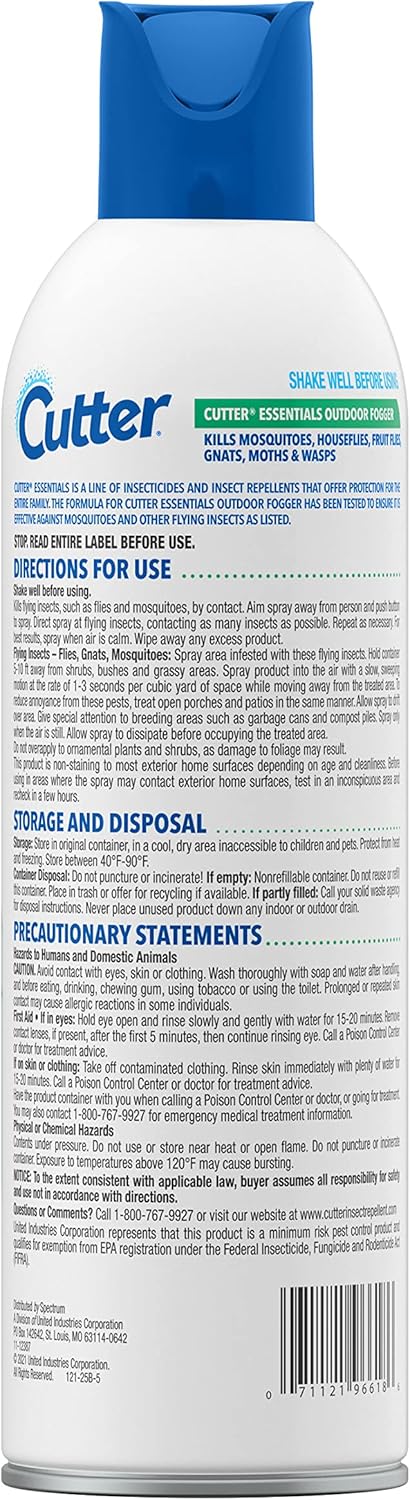 Cutter Essentials Outdoor Fogger, Safe Around Children & Pets, Kills Mosquitoes, Fleas & Listed Ants, 14 Fl Ounce