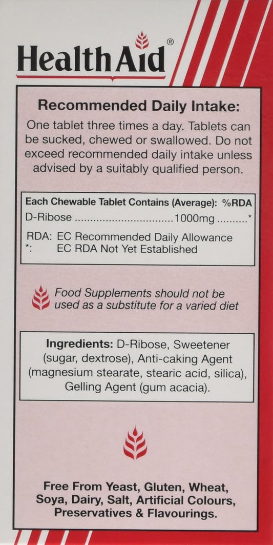 Healthaid Vegan D-Ribose 1000Mg Tablets - (Pack Of 90 Tablets)