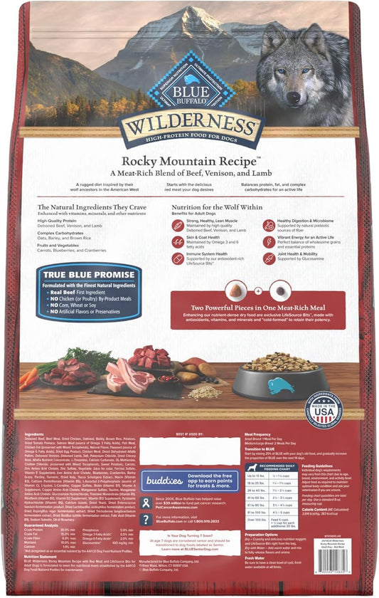 Blue Buffalo Wilderness Rocky Mountain High-Protein Adult Dry Dog Food Wholesome Grains Red Meat