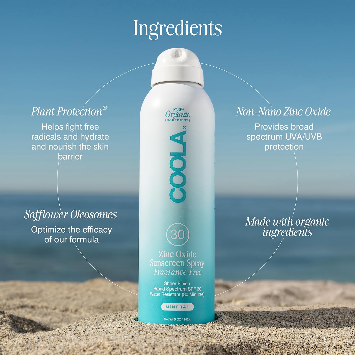 Coola Organic Mineral Sunscreen Spf 30 Sunblock Spray, Dermatologist Tested Skin Care For Daily Protection, Vegan And Gluten Free, Fragrance Free, 5 Fl Oz : Beauty & Personal Care