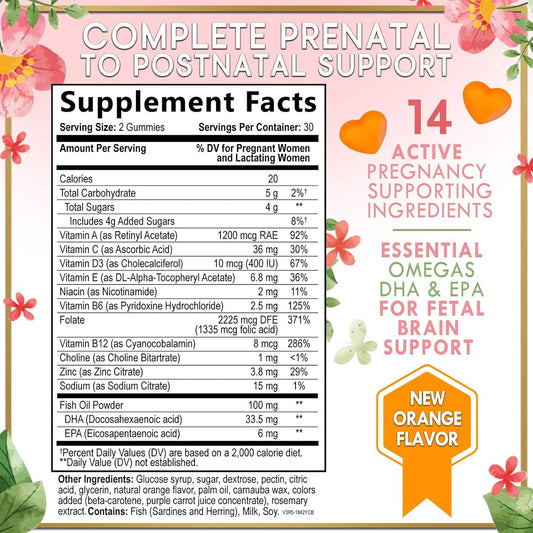 Prenatal Vitamins For Women With Dha & Folic Acid - Best Prenatal Multivitamin Gummies For Women, Brain Development Support, Folate, Vitamin C, D3 & B12, Pre Natal Pregnancy Supplement - 120 Gummies