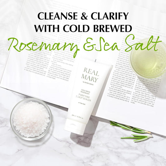 REAL MARY Cold Brew Rosemary Purifying Scalp Scaler w/ Sea Salt | Korean Hair Care Dry Scalp Treatment for Flaky, Itchy & Mild Troubled Scalp | Deep Conditioning Treatment Scalp Care (6.76 Fl. Oz)