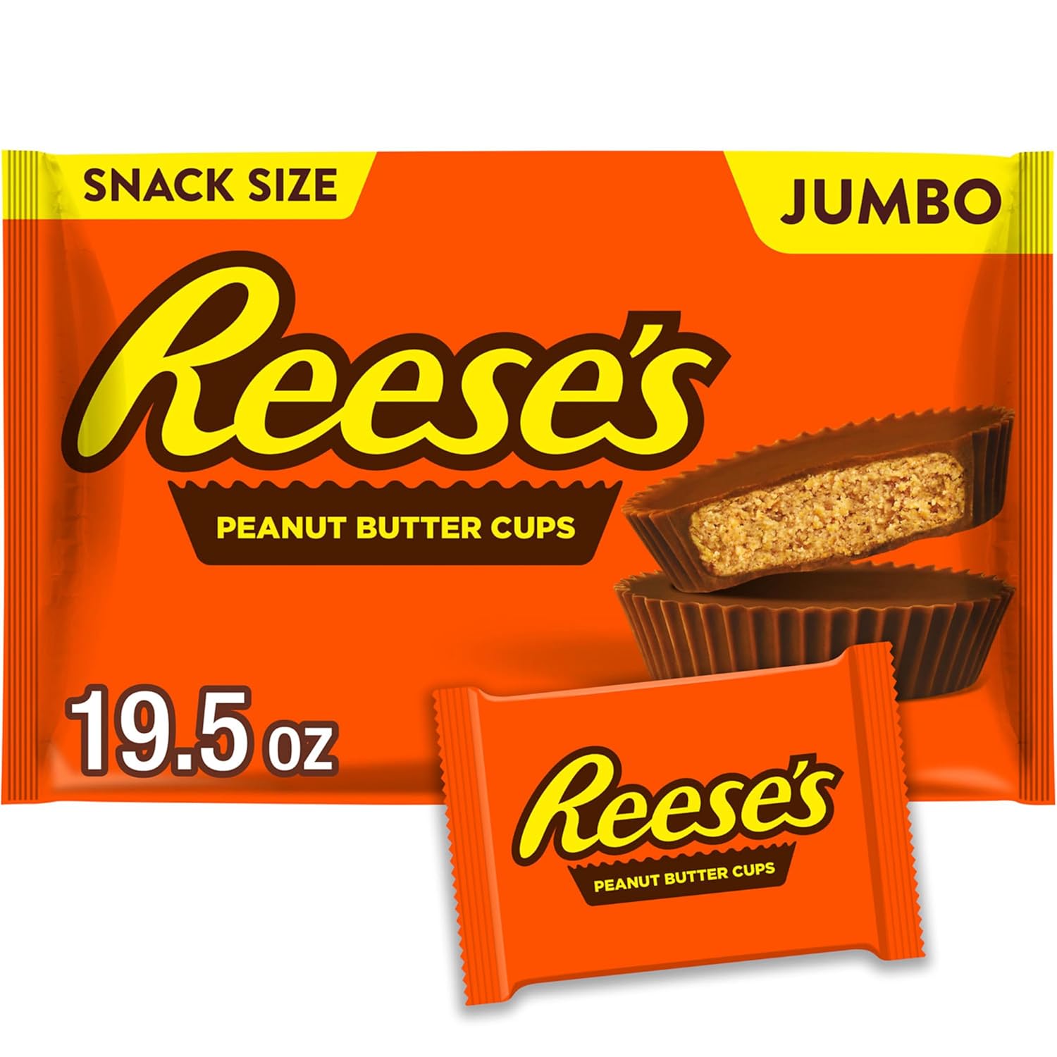 Reese'S Milk Chocolate Snack Size Peanut Butter Cups, Halloween Candy Jumbo Bag, 19.5 Oz