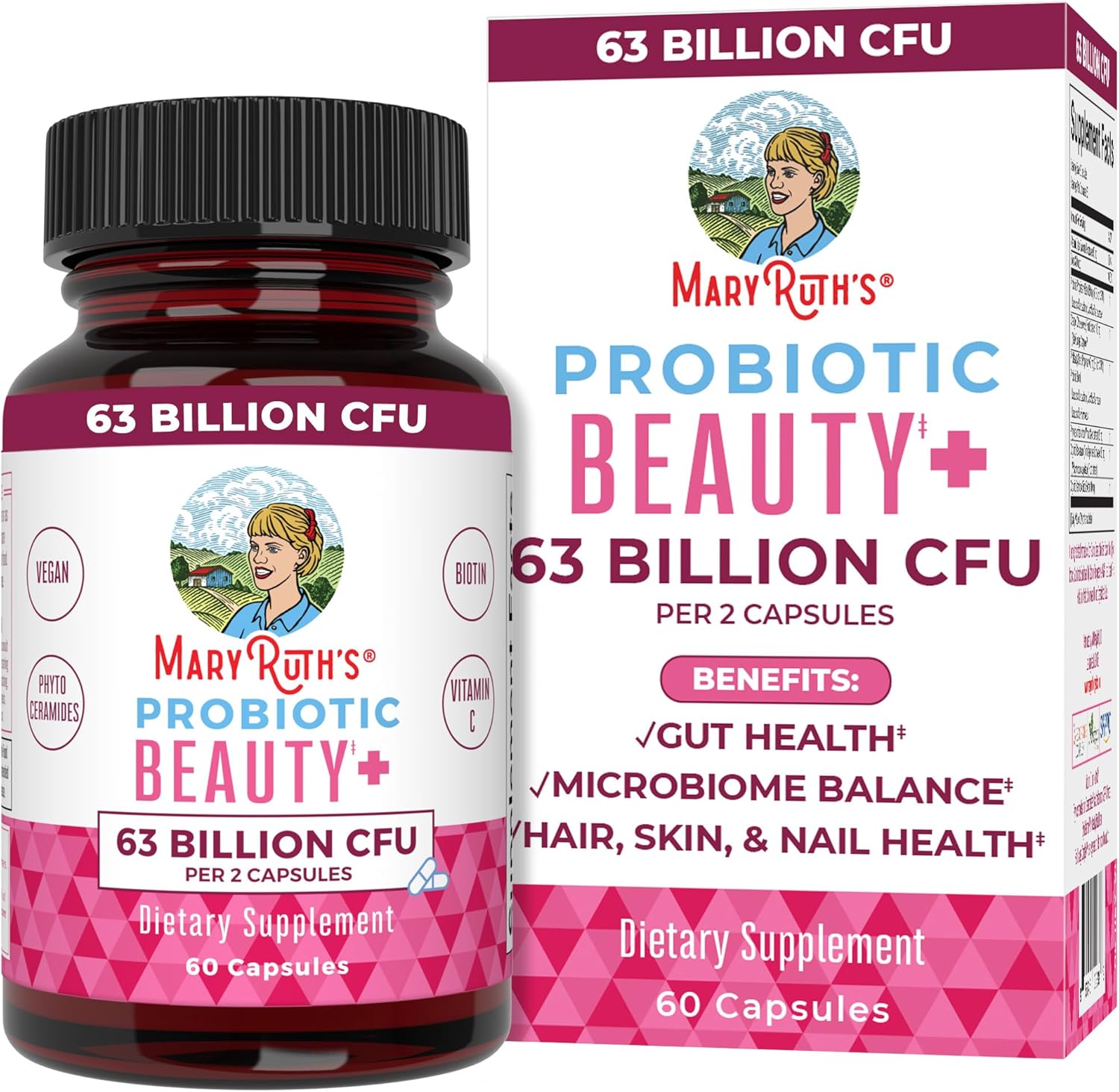 Probiotic Beauty Capsules By Maryruth'S | Collagen Boost | 1 Month Supply | Vegan Collagen & Probiotic Capsules For Hair, Skin, And Nails | With Biotin For Adults | Non-Gmo | Gluten Free | 60 Count