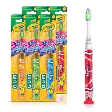 Gum Crayola Timer Light Toothbrush For Kids, Soft Bristles, Suction Cup Base, Children & Toddler Toothbrush 3 Year Old + (6Pk)