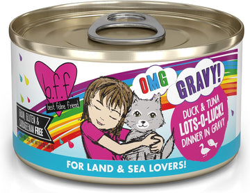 Weruva B.F.F. Omg - Best Feline Friend Oh My Gravy!, Lots-O-Luck! With Duck & Tuna In Gravy Cat Food, 2.8Oz Can (Pack Of 12)