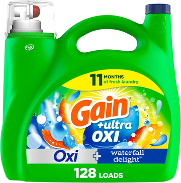 Gain Ultra Oxi Liquid Laundry Detergent, 128 Loads, 184 Fl Oz, Waterfall Delight Scent, 2-In-1, He Compatible